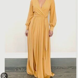Baltic Born Lydia Long Sleeve Maxi Dress Mustard Chiffon [Size XS]